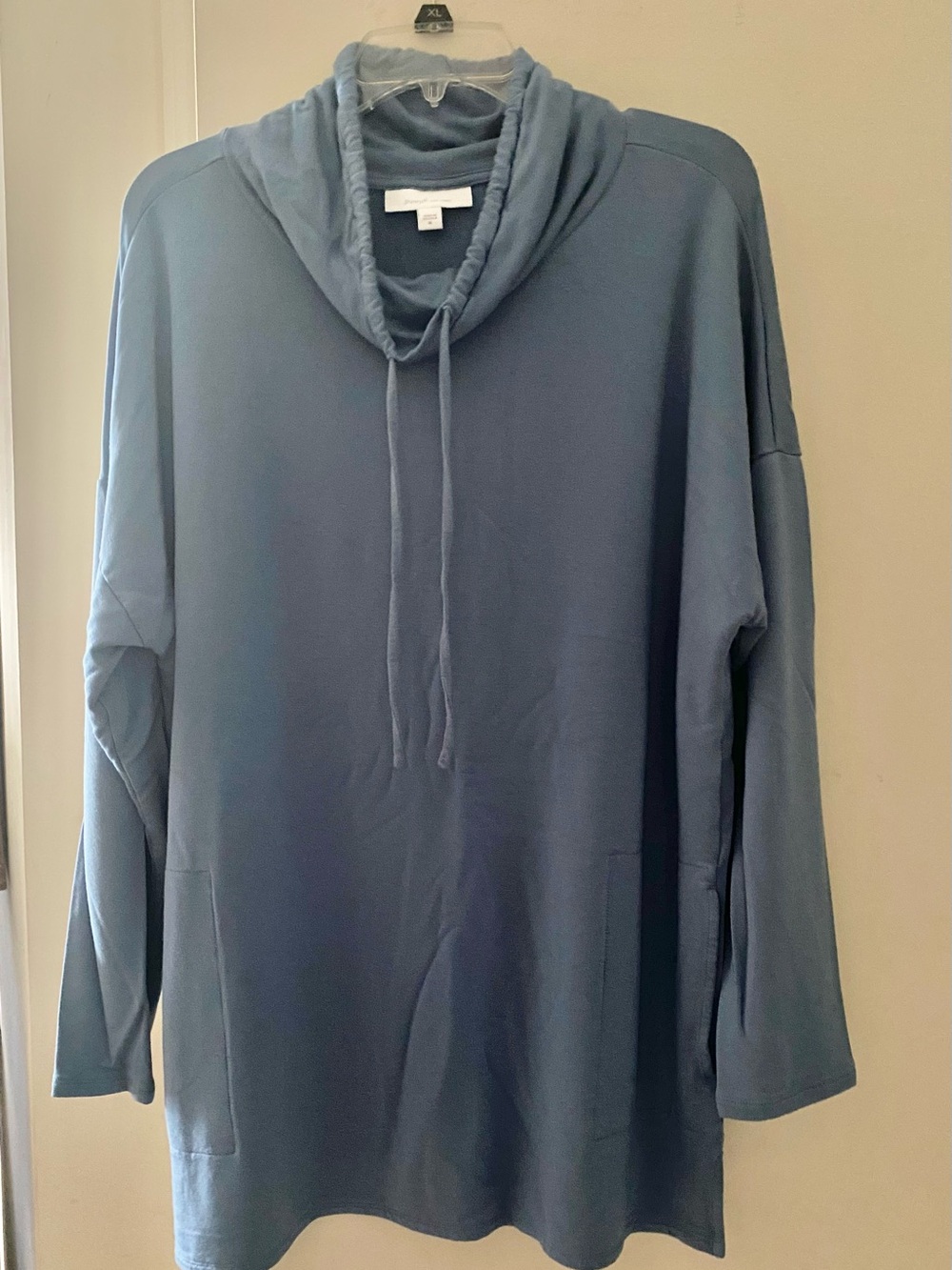 J Jill Pure Jill Top Womens XL Blue Eco Terry Cowl Neck Tunic Long Sleeve Casual